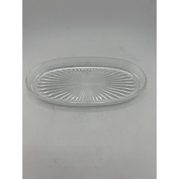 Vintage Retro‎ Clear Crystal Pressed Glass Starburst Oval Shaped Platter Dish - Picture 1 of 6